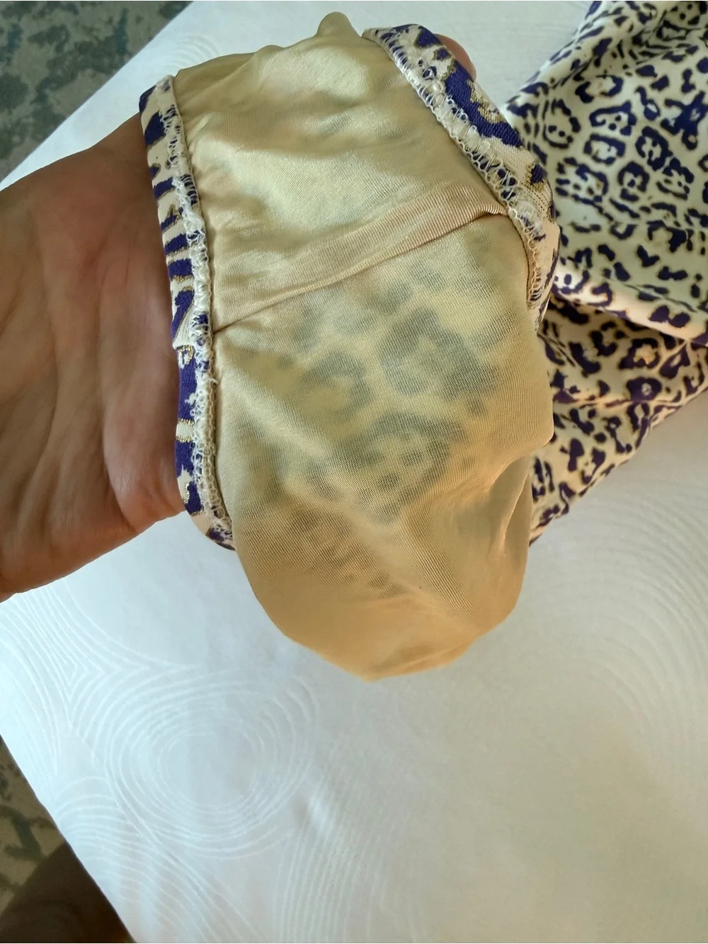 Women’s Leopard Print One-Piece Swimsuit - Cream/Purple - Picture 2 of 4